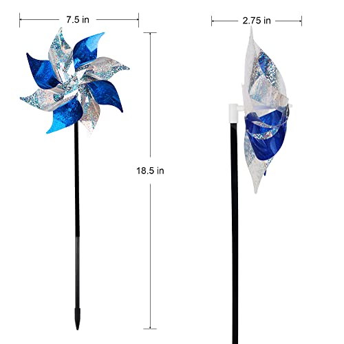Hausse 10 Pack Reflective Pinwheels, Extra Sparkly Pinwheel, Bird Repellent Devices Deterrent to Scare Birds Away from Yard Patio Farm, Blue & Silver - Image 2