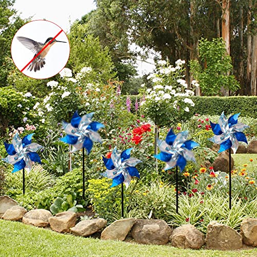 Hausse 10 Pack Reflective Pinwheels, Extra Sparkly Pinwheel, Bird Repellent Devices Deterrent to Scare Birds Away from Yard Patio Farm, Blue & Silver - Image 3