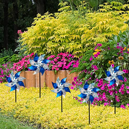 Hausse 10 Pack Reflective Pinwheels, Extra Sparkly Pinwheel, Bird Repellent Devices Deterrent to Scare Birds Away from Yard Patio Farm, Blue & Silver - Image 4
