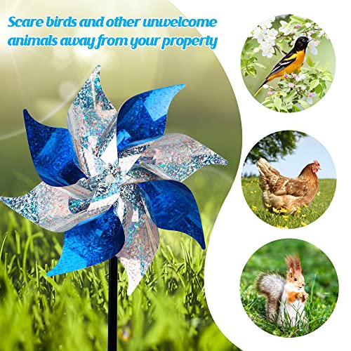 Hausse 10 Pack Reflective Pinwheels, Extra Sparkly Pinwheel, Bird Repellent Devices Deterrent to Scare Birds Away from Yard Patio Farm, Blue & Silver - Image 5