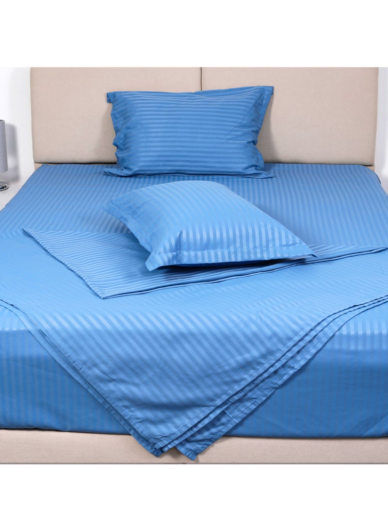 BedNHome Fitted Bed Sheet Set, 100% Egyptian Cotton, 350Tc, Stripe, 1Cm, Blue ,2Pillowcases. 200X200Cm  - Image 2