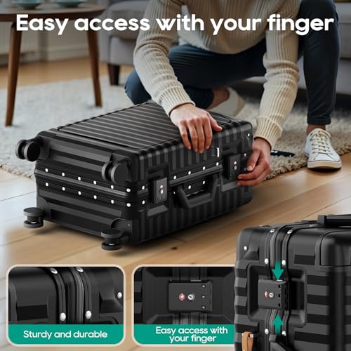 Joyway 20 Inch Carry on Luggage with Aluminium Frame and Front Pocket, PC Hardshell Suitcase with USB Port and Cup Holder, 21.5x14.2x9 Airline Approved, Luggage with Spinner Wheels and TSA Lock(Black) - Image 3