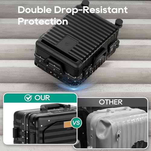 Joyway 20 Inch Carry on Luggage with Aluminium Frame and Front Pocket, PC Hardshell Suitcase with USB Port and Cup Holder, 21.5x14.2x9 Airline Approved, Luggage with Spinner Wheels and TSA Lock(Black) - Image 5