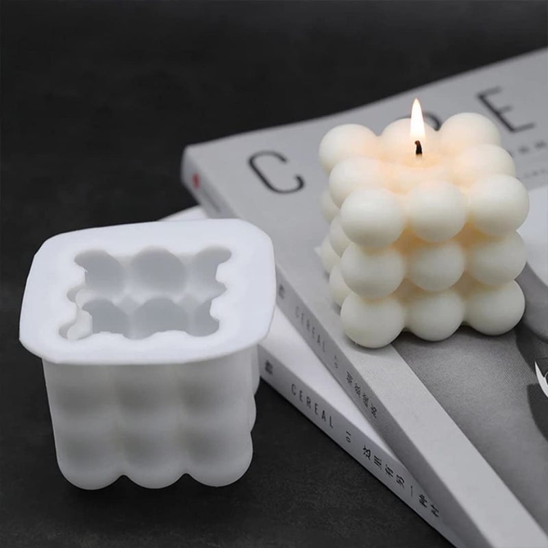 SNOOGG DIY Bubble Silicon Candle Mold, Cube Shape Silicon Mould, Soft Reusable Size 6.7x6.7 cm - Image 2