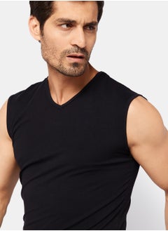 DICE Black V-Neck Lycra T-Shirt pack of 3  - Image 3