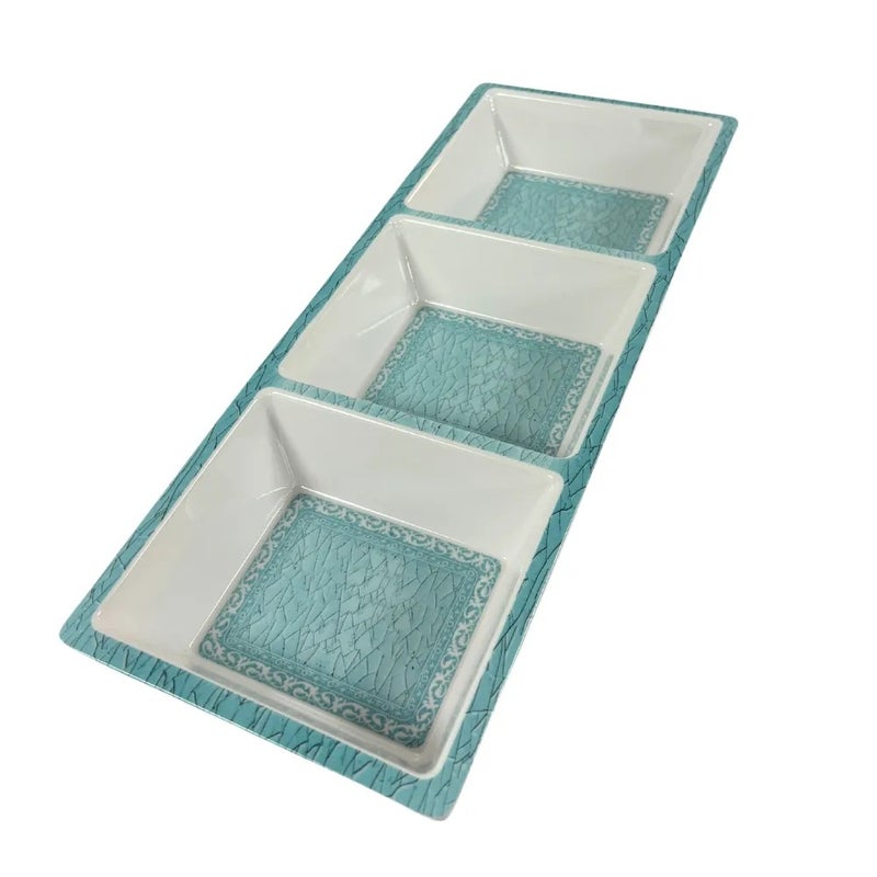 Sarvah Melamine 15 Inch Coring Ware Floral Designed 3 Section Tray- White - Image 1