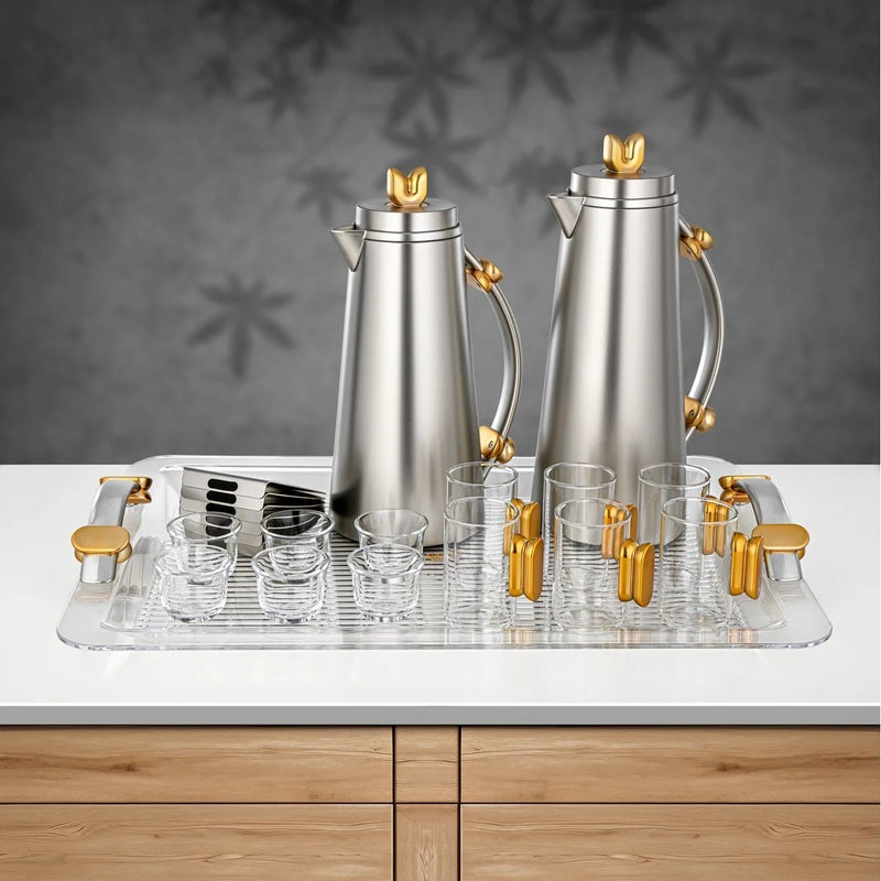 Almarjan 21 Pieces Tea & Coffee Set, Matt Nickel & Matt Gold - Image 1