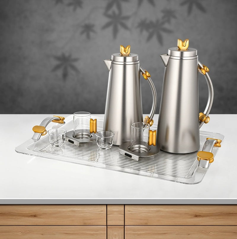 Almarjan 21 Pieces Tea & Coffee Set, Matt Nickel & Matt Gold - Image 2