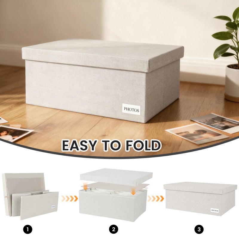 Himake Decorative Photo Storage Box - Linen Photo Box Organizers with Dividers, Fits Holds Up to 1700 Photos in 5x7 inch Size, Portable Scrapbook Storage Containers with Lid (Beige) - Image 4