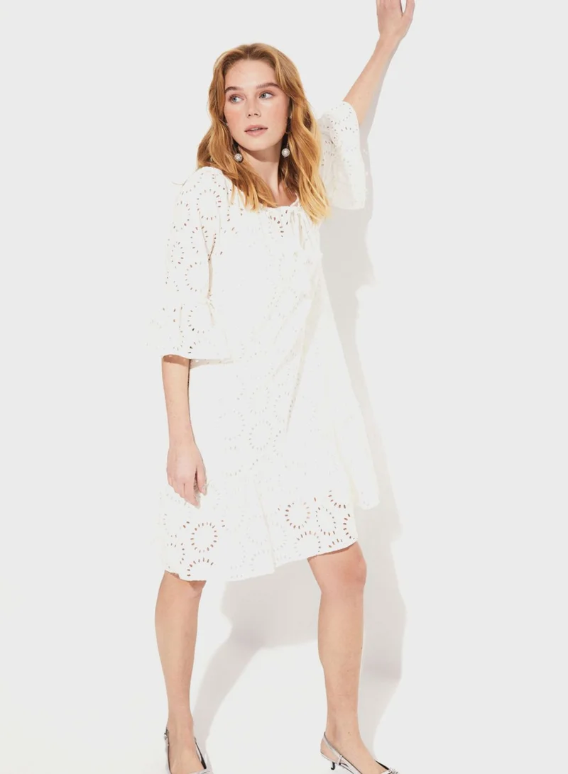 JUNE Eyelet A-Line Dress