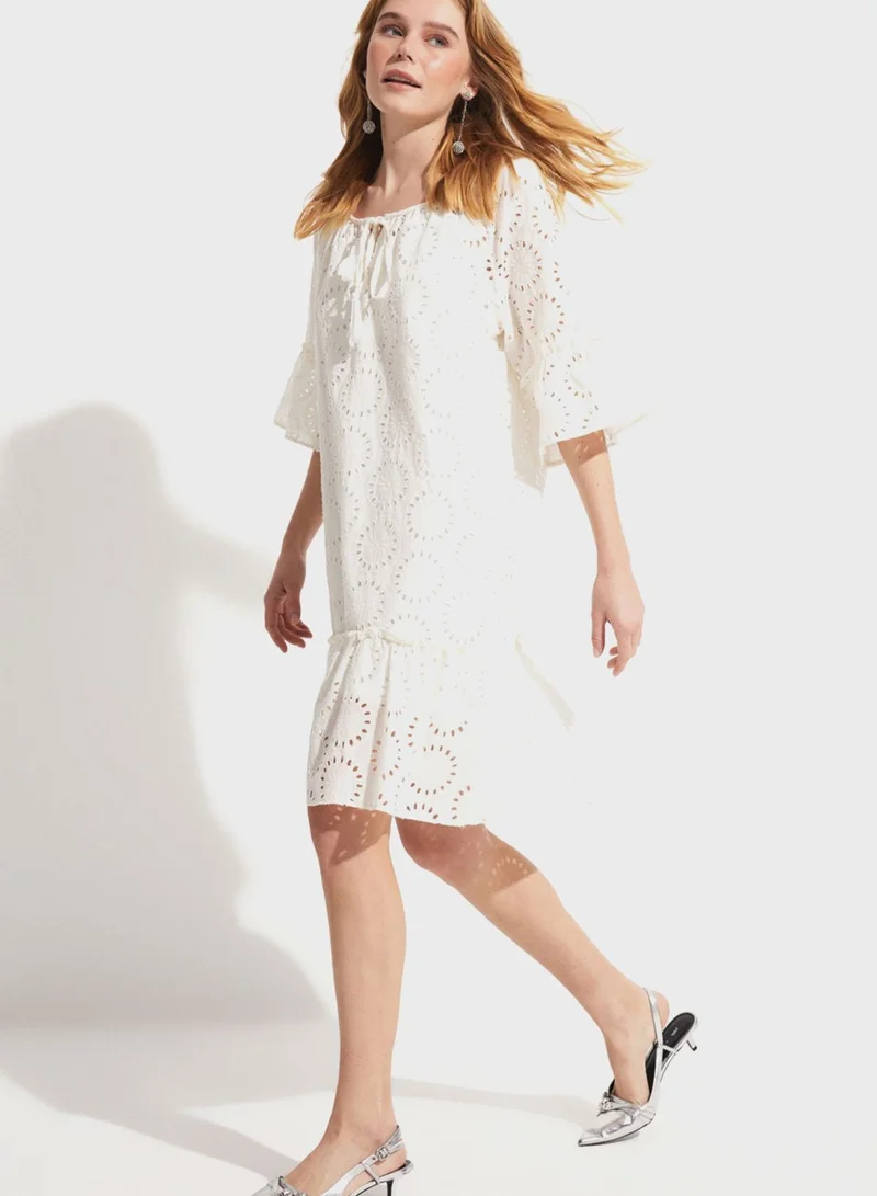 JUNE Eyelet A-Line Dress