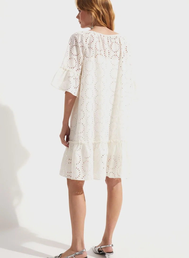 JUNE Eyelet A-Line Dress