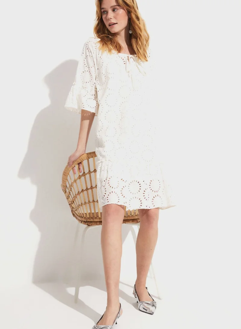 JUNE Eyelet A-Line Dress