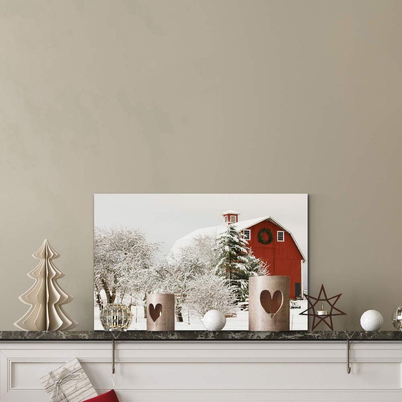 Renditions Gallery Canvas Nature Wall Art Home Paintings & Prints Snow Covered Covered Red Barn Modern Winter Festival Wall Hanging Decorations for Bedroom Office Kitchen - 8""x12"" LT20 - Image 5