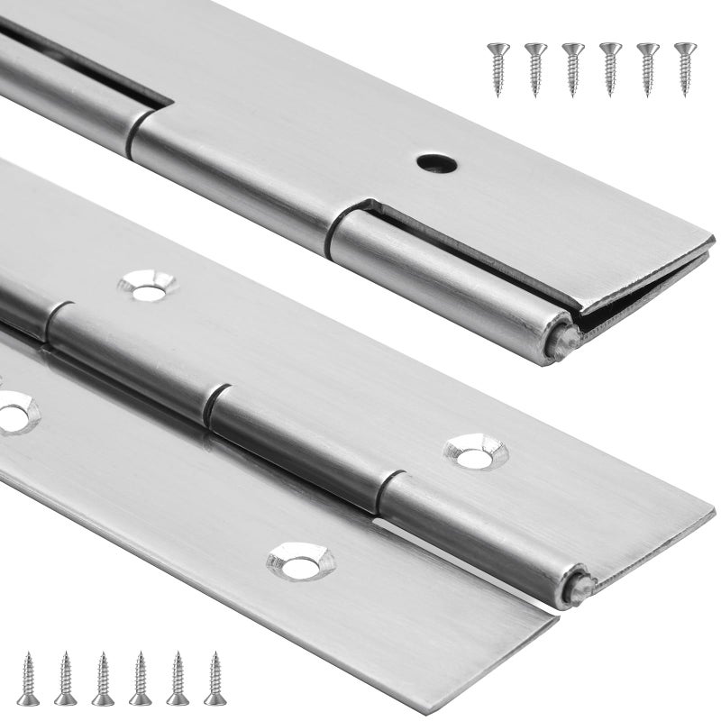 YIFIHGE 2Pack Piano Hinge 30 Inch x 2 Inch Wide Stainless Steel Piano Hinge 0047 Thick Continuous Hinges for Heavy Duty Cabinet Door Toolbox Woodworking Furniture Silver - Image 2
