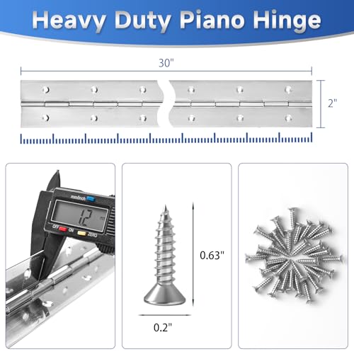YIFIHGE 2Pack Piano Hinge 30 Inch x 2 Inch Wide Stainless Steel Piano Hinge 0047 Thick Continuous Hinges for Heavy Duty Cabinet Door Toolbox Woodworking Furniture Silver - Image 3