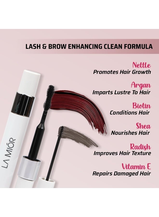 LAMIOR LA MIOR What The Lash! Mascara & Flexilift Brow Gel Duo | Extreme Volume & Length Mascara with Hypercurl | Waterproof Long-Lasting 24-Hour Wear | False Lash Effect | 2-in-1 Tinted Brow Lift Gel with Biotin & Argan Oil | Smudge-Proof Makeup for Eyes (Burgundy) - Image 3