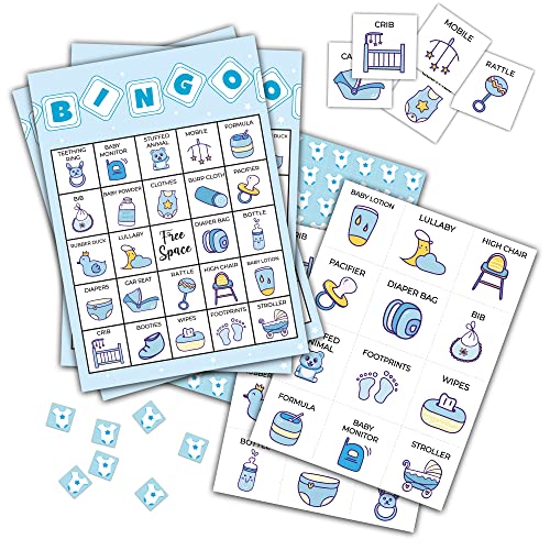 Levitatinyear Baby Shower Bingo Game Gender Reveal Themed Party Games with 24 Players Blue Baby ShowerGender RevealPregnancy Announcement Party Supplies Activities - Image 1