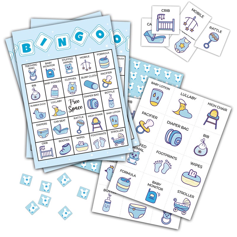 Levitatinyear Baby Shower Bingo Game Gender Reveal Themed Party Games with 24 Players Blue Baby ShowerGender RevealPregnancy Announcement Party Supplies Activities - Image 2