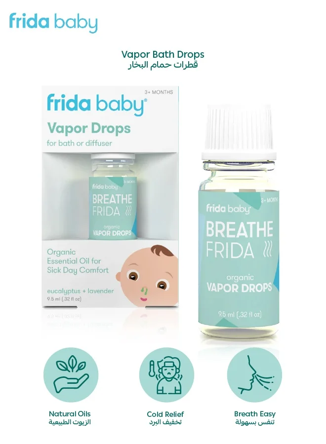 fridababy Organic Vapor Bath Drops for Baby | Soothing Lavender & Natural Essential Oils | Sulfate & Paraben Free | Gentle Aromatherapy for Bath & Diffuser | 9.5ml | Safe & Calming