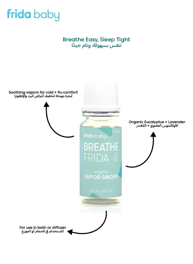 fridababy Organic Vapor Bath Drops for Baby | Soothing Lavender & Natural Essential Oils | Sulfate & Paraben Free | Gentle Aromatherapy for Bath & Diffuser | 9.5ml | Safe & Calming