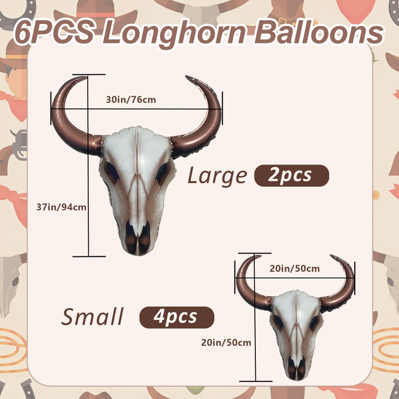 HAP FUNN 5PCS Western Party Decorations, Longhorn Balloons Cowboy Aluminium Foil Balloon For Wild West Party Decorations, Last Rodeo Bachelorette Party Supplies Baby Shower Skull Wall Decor - Image 3