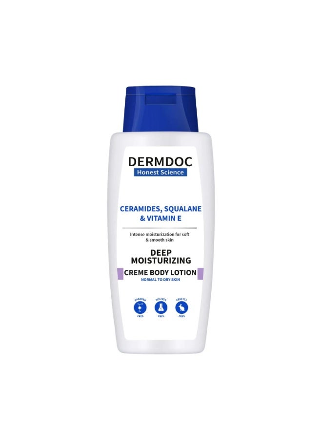 DERMDOC Ceramides, Squalane & Vitamin E Deep Moisturising Creme Body Lotion (200 ml) | body lotion for dry skin | non-greasy moisturizer, quick absorbing, long lasting moisture - Image 1