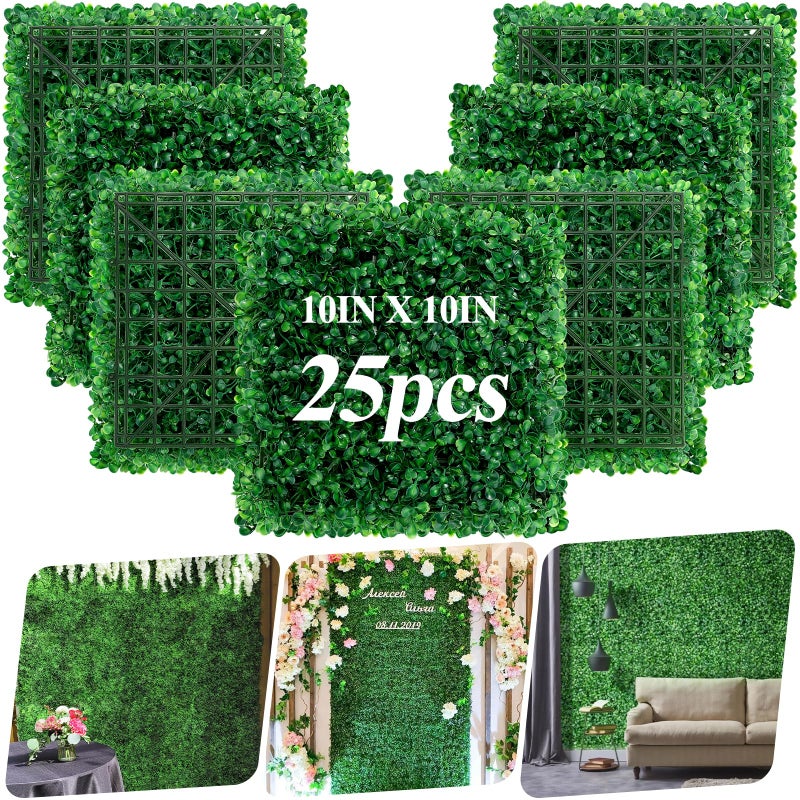 LifeisLuck 25Pcs Artificial Grass Wall Panels 10" X 10" Greenery Backdrop UV-Protected Faux Boxwood Panels 17.36 ftÂ² Fake Green Wall Privacy Screen for Outdoor Indoor Decor Party Wedding Garden Fence Decorations - Image 1