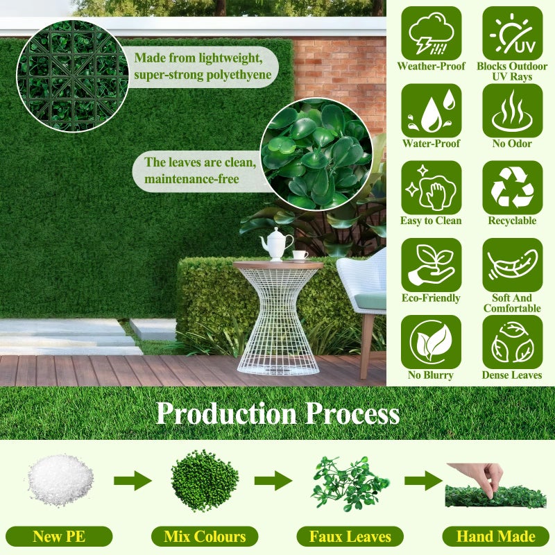 LifeisLuck 25Pcs Artificial Grass Wall Panels 10" X 10" Greenery Backdrop UV-Protected Faux Boxwood Panels 17.36 ftÂ² Fake Green Wall Privacy Screen for Outdoor Indoor Decor Party Wedding Garden Fence Decorations - Image 2