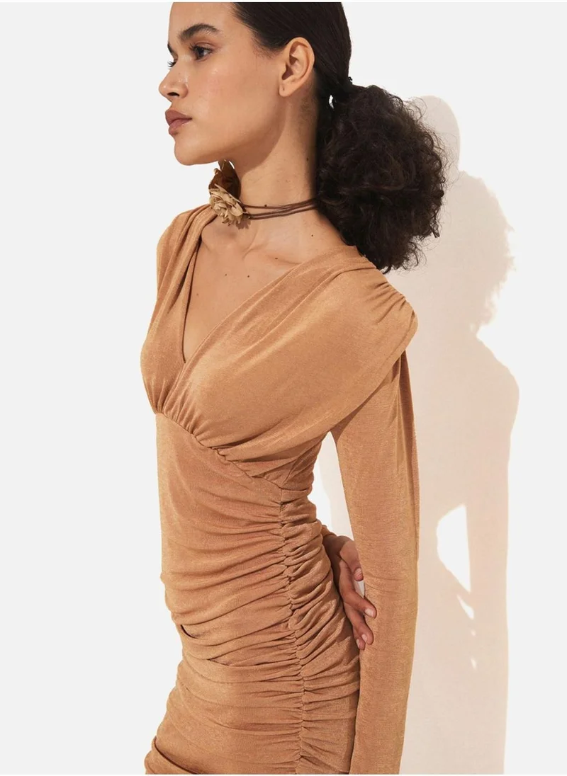 JUNE V-Neck Ruched Detail Dress