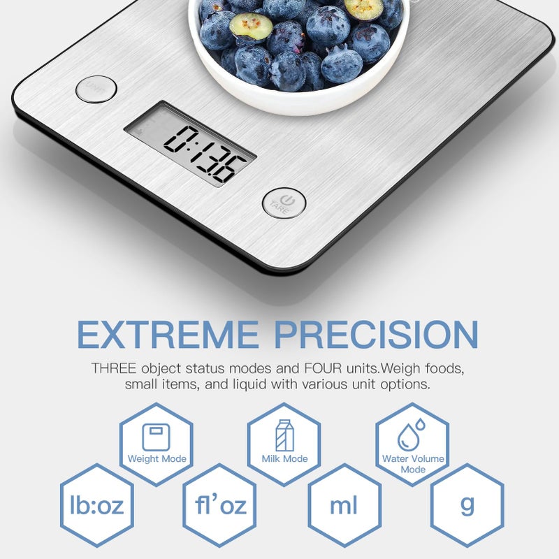 Geek Chef Food Scale,Smart Food Nutrition Scale, Scale for Food Weight Loss,Digital Kitchen Scales,Kitchen Tools for Baking, Cooking,Meal Prep,Weight Loss,1g/0.1oz Precise Graduation, Stainless Steel - Image 2