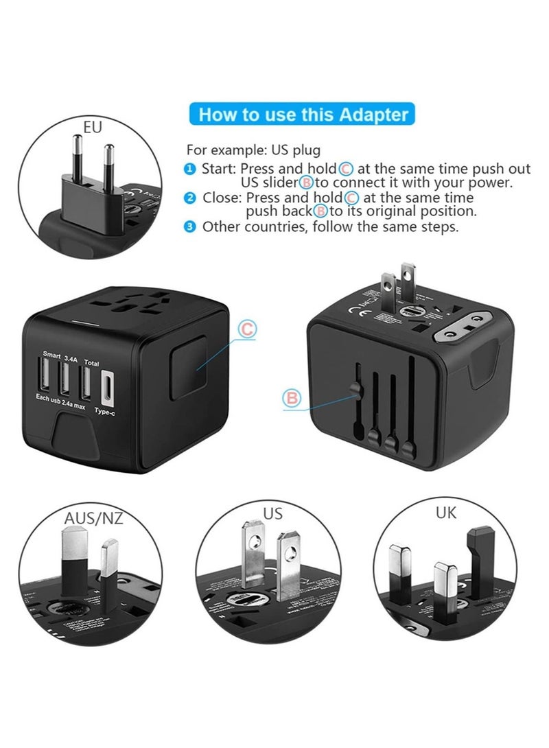 Universal International Travel Power Adapter W/High Speed 2.4A USB, 3.0A Type-C Wall Charger, European Adapter, Worldwide AC Outlet Plugs Adapters for Europe, UK, US - Image 3