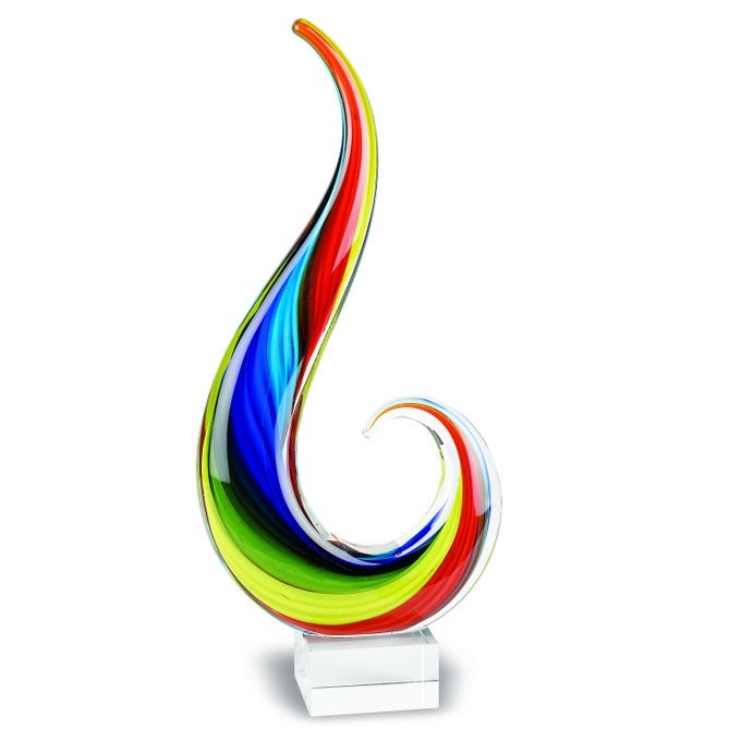 Rainbow Note MuranoStyle Art Glass Centerpiece 12 Tall MouthBlown Glass Sculpture on Crystal Base Contemporary Home Decor Accent Piece