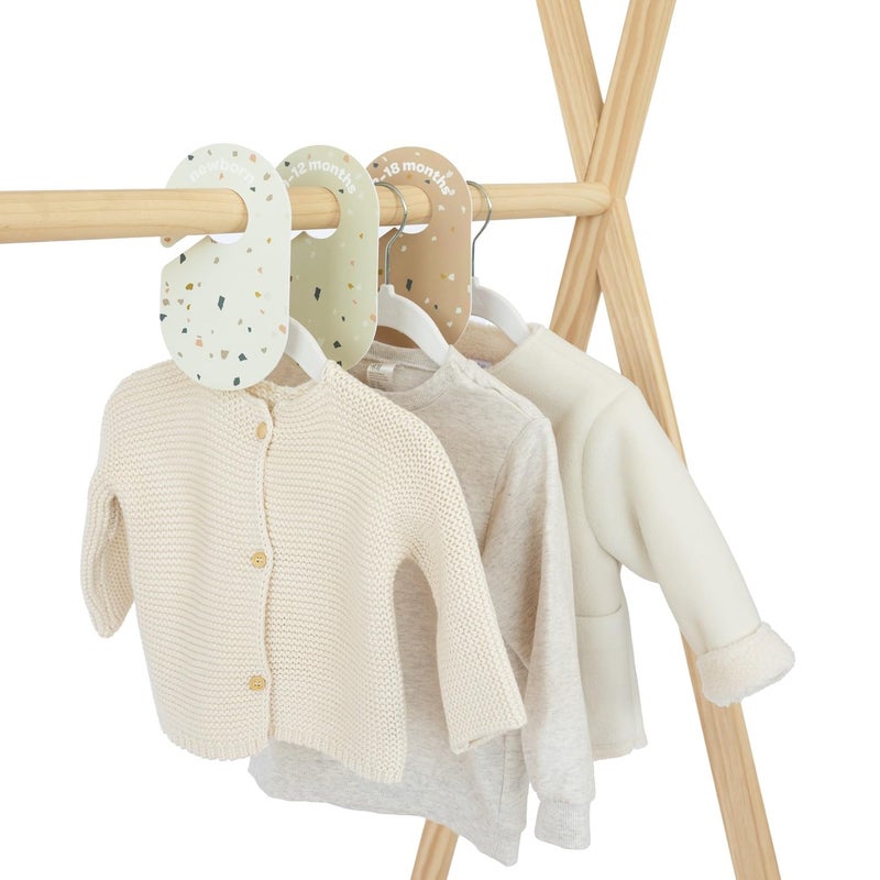 3 Sprouts Baby Closet Organizer Set - 15 Nursery Hangers with 8 Size Dividers, Closet Dividers for Baby Clothes and Clothes Organizer for Infant to Toddler Clothing - Cream Hangers & Terrazzo Dividers - Image 4