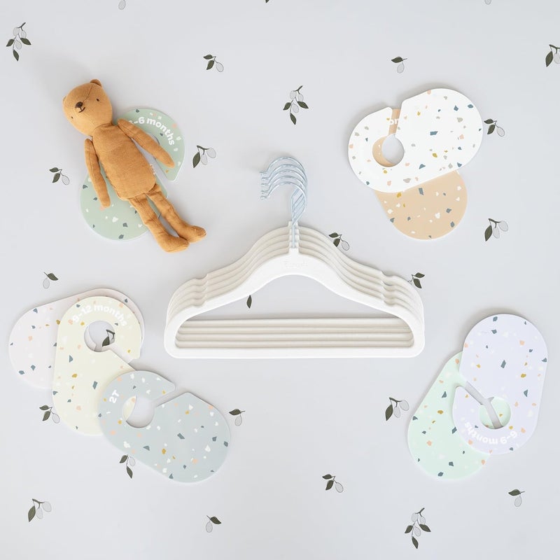 3 Sprouts Baby Closet Organizer Set - 15 Nursery Hangers with 8 Size Dividers, Closet Dividers for Baby Clothes and Clothes Organizer for Infant to Toddler Clothing - Cream Hangers & Terrazzo Dividers - Image 5