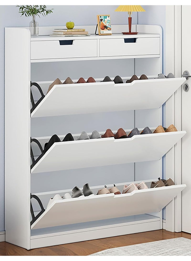DubaiGallery 4-Tier Household Upgraded Tipping Bucket Design Shoe Rack With Drawers Large Space Shoe Organizer Cabinet Storage 15mm Thick Wood Rack 60 x 17 x 125 Centimeter  - Image 1