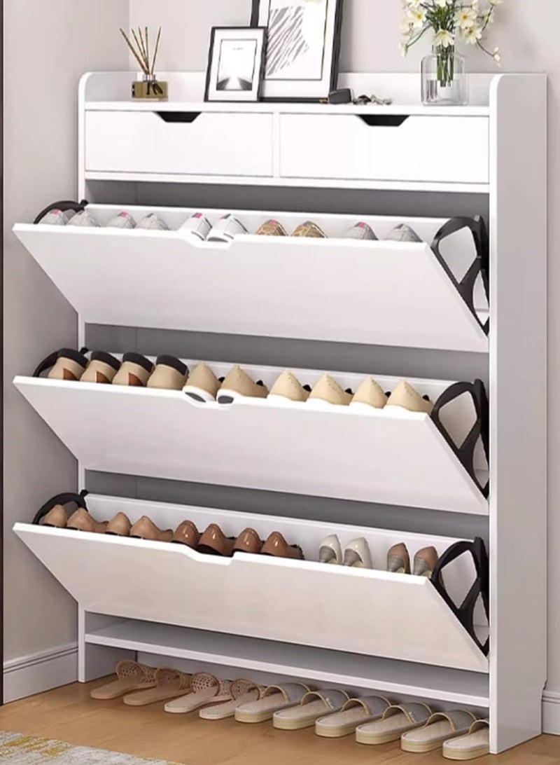 DubaiGallery 4-Tier Household Upgraded Tipping Bucket Design Shoe Rack With Drawers Large Space Shoe Organizer Cabinet Storage 15mm Thick Wood Rack 60 x 17 x 125 Centimeter  - Image 2