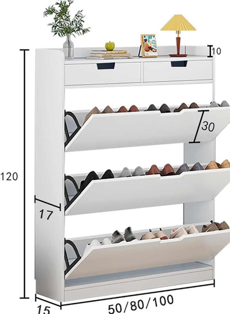 DubaiGallery 4-Tier Household Upgraded Tipping Bucket Design Shoe Rack With Drawers Large Space Shoe Organizer Cabinet Storage 15mm Thick Wood Rack 60 x 17 x 125 Centimeter  - Image 4