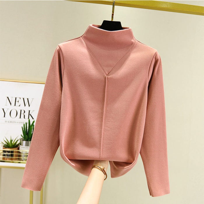 Velvet Thermal Turtleneck Womens Slim Fit Long Sleeve Pink  - Image 1