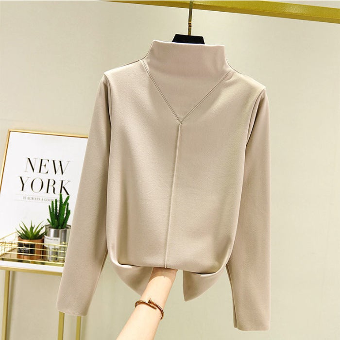 Velvet Thermal Turtleneck Womens Slim Fit Long Sleeve Pink  - Image 3