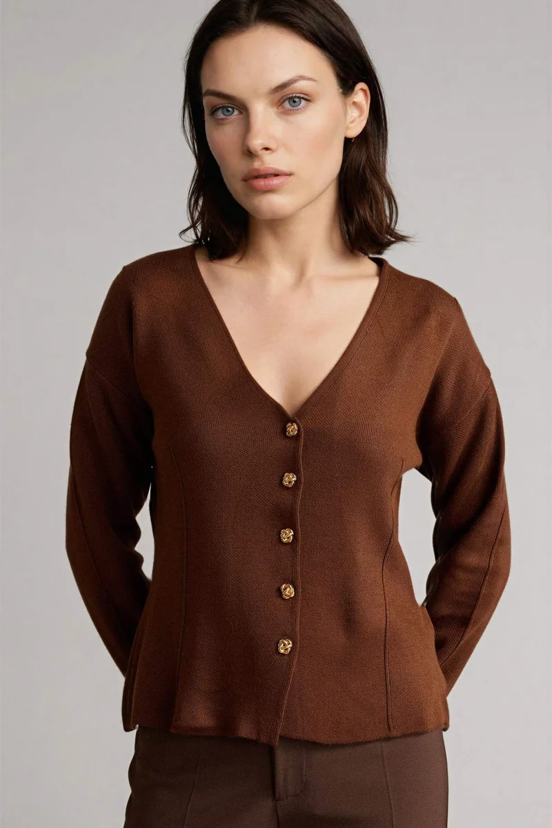 ديفاكتو Regular Fit V-Neck Knitwear Cardigan