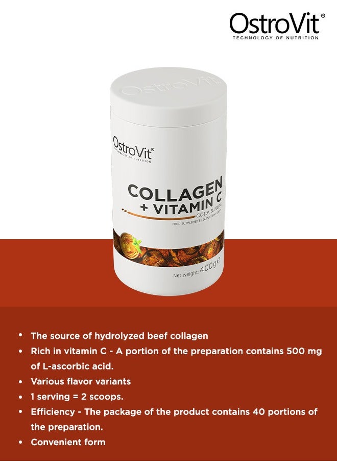 OstroVit Collagen + Vitamin C Supplement 400g Cola And Rum Flavour Powder Supports Skin Hair Nails And Joint Health  - Image 2