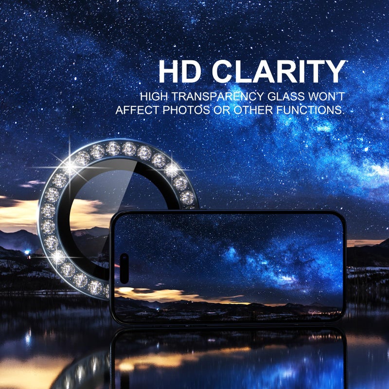 Choiche Compatible for iPhone 15 Pro/iPhone 15 Pro Max Camera Lens Protector Bling, 9H Tempered Glass Camera Cover Screen Protector Metal Ring Decoration Accessories (Diamond-Blue) - Image 5