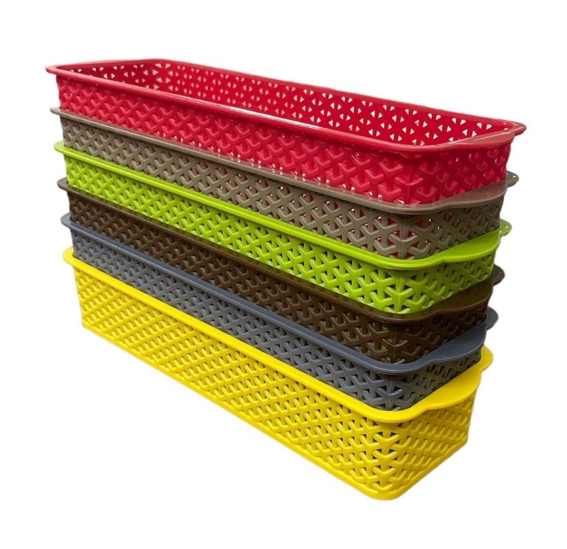 c s m CSM Multipurposes Plastic Basket Organizer for Kitchen, Countertops Cabinets, Bathrooms Without Lid- Pack of 6 Rectangular Baskets(Multicolor) - Image 1