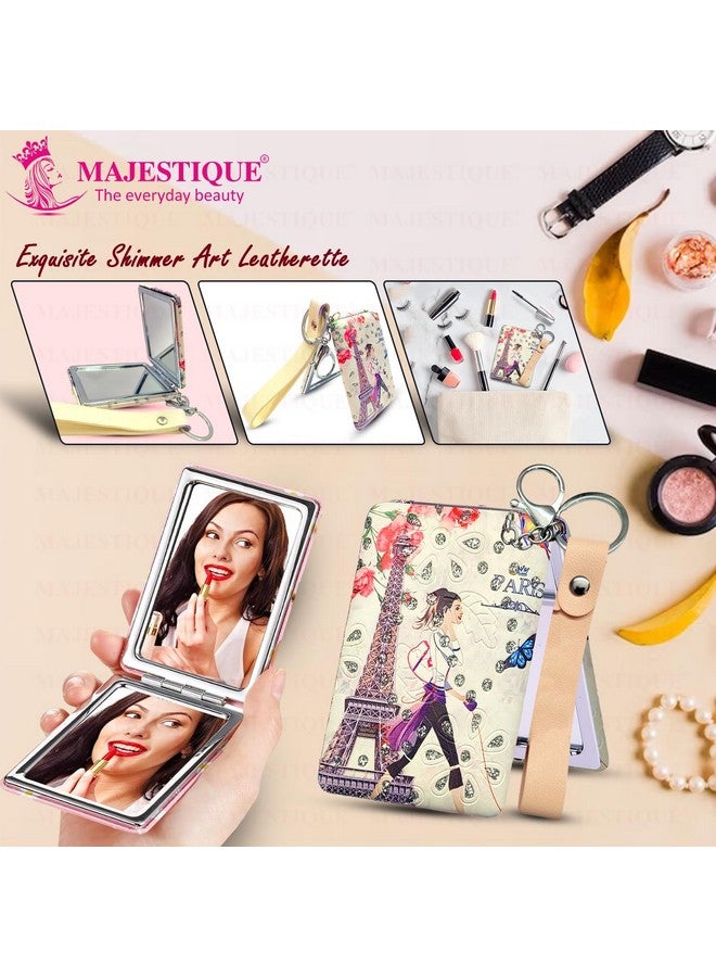 MAJESTIQUE Magnifying Square Mirror with Key Chain, Double-Sided Foldable Pocket Mirror for Makeup with 1X & 2X Magnifying Mirrors, Perfect for Women & Girls - 1Pc/Multicolour - Image 3