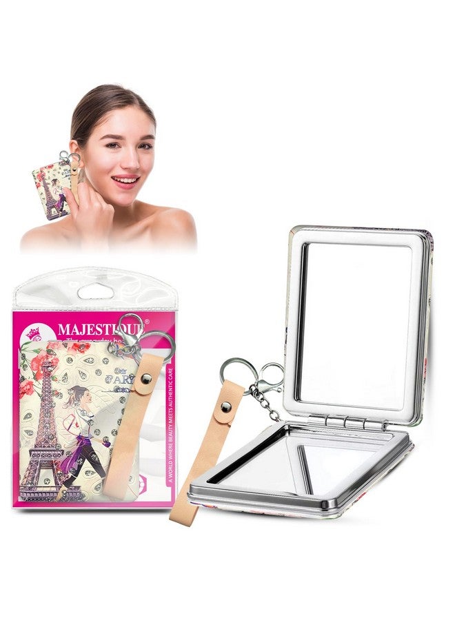 MAJESTIQUE Magnifying Square Mirror with Key Chain, Double-Sided Foldable Pocket Mirror for Makeup with 1X & 2X Magnifying Mirrors, Perfect for Women & Girls - 1Pc/Multicolour - Image 1