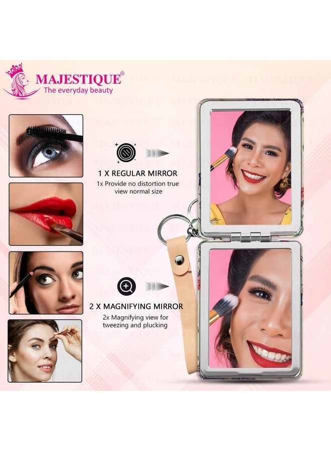 MAJESTIQUE Magnifying Square Mirror with Key Chain, Double-Sided Foldable Pocket Mirror for Makeup with 1X & 2X Magnifying Mirrors, Perfect for Women & Girls - 1Pc/Multicolour - Image 5