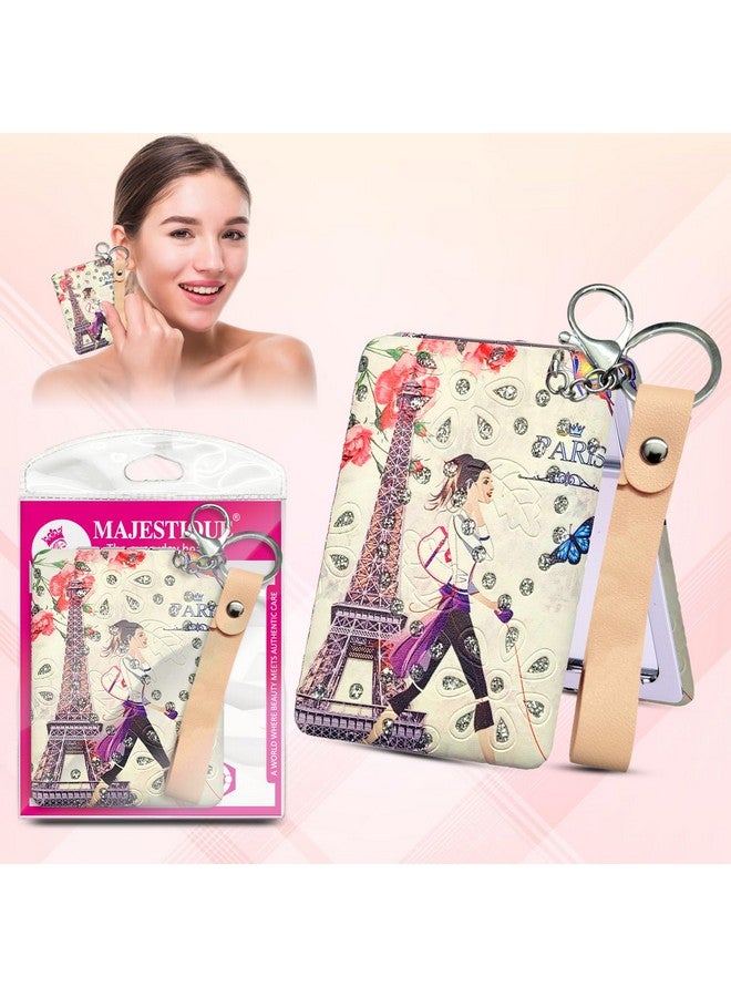 MAJESTIQUE Magnifying Square Mirror with Key Chain, Double-Sided Foldable Pocket Mirror for Makeup with 1X & 2X Magnifying Mirrors, Perfect for Women & Girls - 1Pc/Multicolour - Image 2