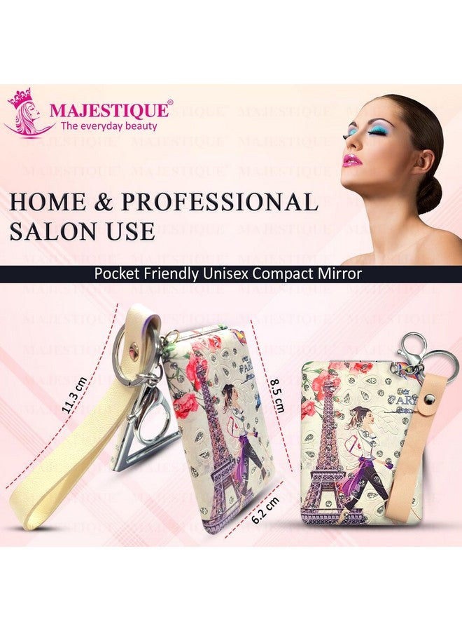MAJESTIQUE Magnifying Square Mirror with Key Chain, Double-Sided Foldable Pocket Mirror for Makeup with 1X & 2X Magnifying Mirrors, Perfect for Women & Girls - 1Pc/Multicolour - Image 4