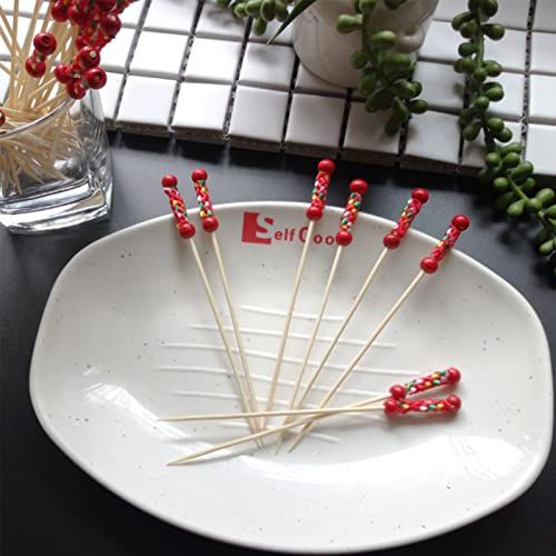 PuTwo Cocktail Picks Handmade Toothpicks 4.7” 100ct Red Beads with Rope - Image 2